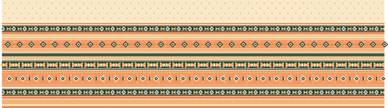 Decorative fabric border pattern with geometric lines and polka dots for textile fashion or interior designs.