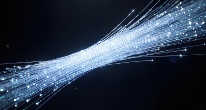 Fiber optics transferring data with light rays 3d
