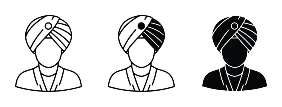 Sikh Turban Icon Set: Traditional Headwear Vector Graphics, Cultural Symbol, Diverse Representation