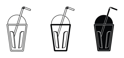 Three stylized drink icons: outline, bold outline, and solid black, featuring straws and domed lids, perfect for menus and beverage branding. © Arman