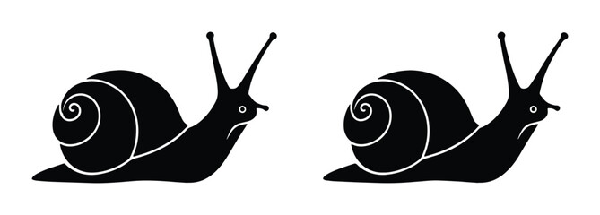 Two black snail silhouettes with swirling shells, simple graphic icons, representing slow movement and nature © Farzana