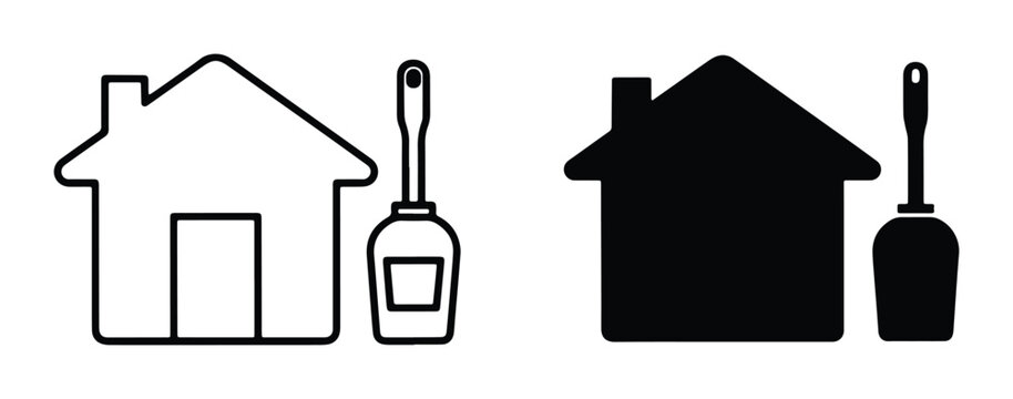 House Cleaning Icons: Home Maintenance, Sanitation Tools, Residential Hygiene Vector Set