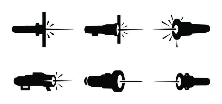 Laser Pointer Icons, Precision Targeting, Scientific Instruments, Vector Graphics Set