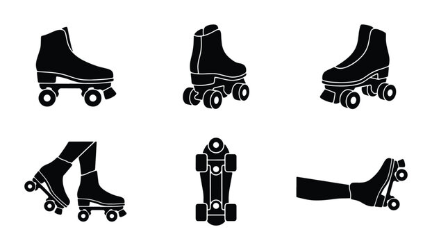 Retro Roller Skate Icons Set, Vintage Quad Skates Collection, Classic Footwear Vector Graphics for Sports and Recreation