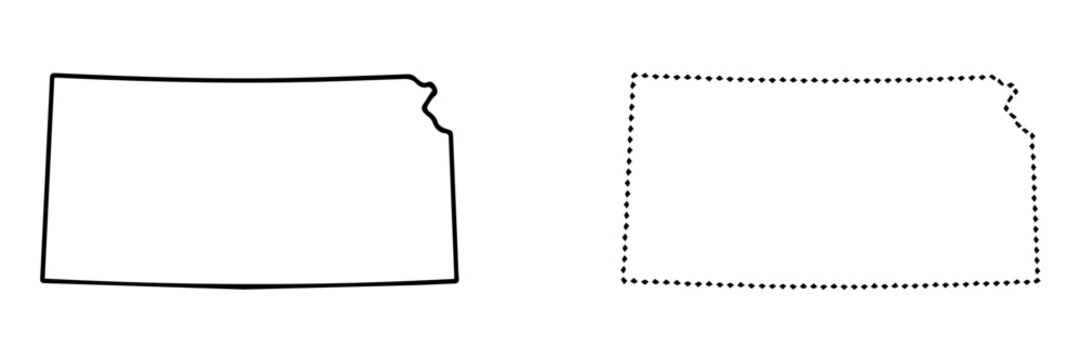 Outline and dotted line vector illustration of kansas state map border with geography, territory