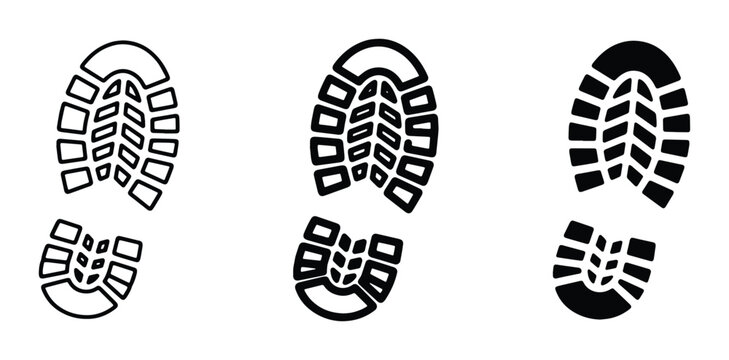 Footprint Icons, Shoe Tread Marks, Boot Soles, Walking Trails, Outdoor Adventure Graphics