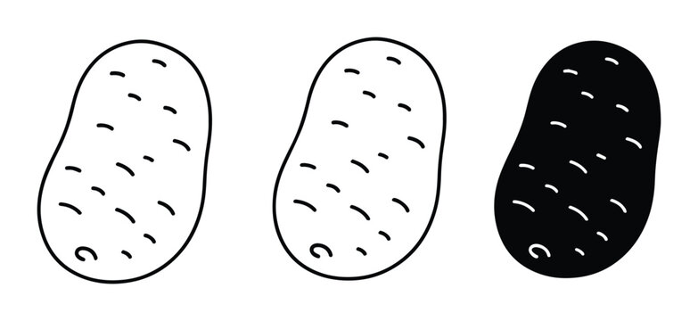 Simple Potato Icons, Black and White, Vector Graphics for Food and Agriculture Concepts
