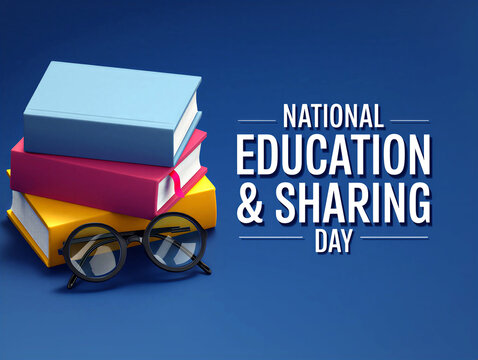Colorful stack of books with glasses celebrating national education and sharing day concept