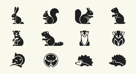 Obraz premium Cute Woodland Animals Icons Set - Rabbit, Squirrel, Beaver, Badger, Hedgehog