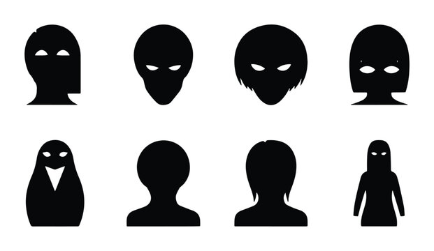 Abstract Silhouette Icons, Diverse Head Shapes, Anonymous Figures, Minimalist Profile Graphics, Human Avatars