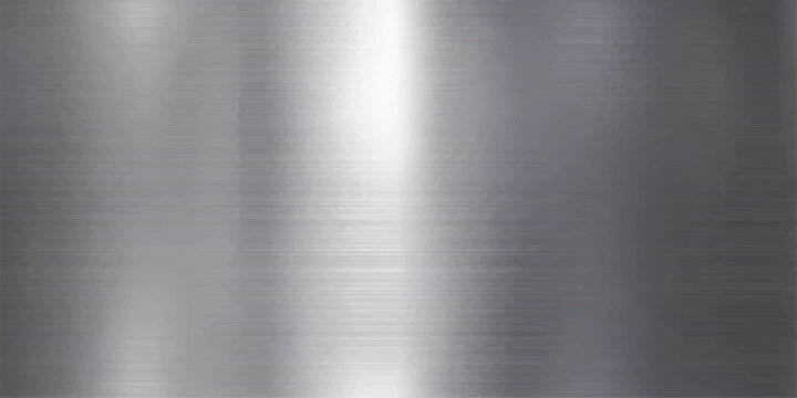 A seamless brushed stainless steel metal plate with a polished silver texture features a smooth industrial surface and a reflective grey aluminum pattern