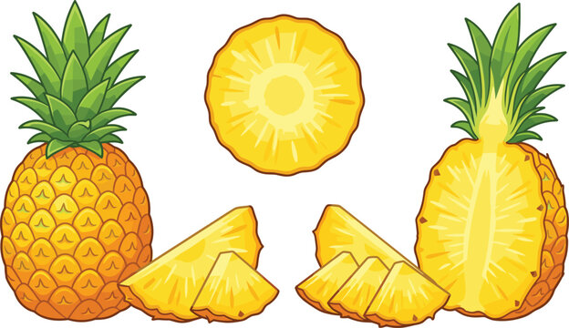 Pineapples with slices and chunks, fresh fruit