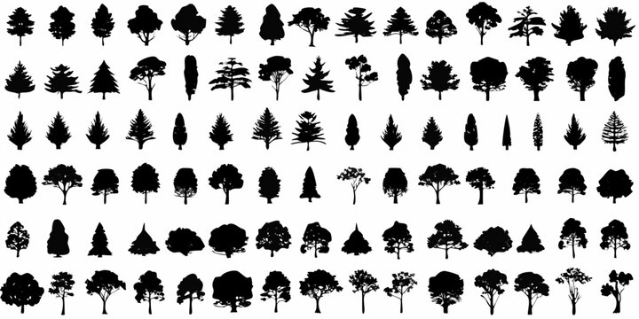tree silhouettes collection on a white background