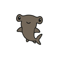 Fototapeta premium Cute Hammerhead Shark Illustration: A charming, cartoon-style illustration of a hammerhead shark with a friendly smile and wide, curious eyes, floating playfully in the ocean.