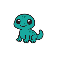 Fototapeta premium Cute Cartoon Lizard: A small, adorable green lizard with big, expressive eyes sits contentedly, its body speckled with dark spots, exuding an aura of childlike innocence and charm.