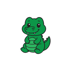 Naklejka premium Cute Baby Crocodile Illustration: A charming cartoon illustration of a little green crocodile sitting, with a friendly smile and big eyes, perfect for children's themes.