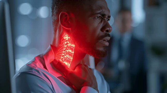 Office Worker Neck Pain and Inflamed Cervical Spine Animation
