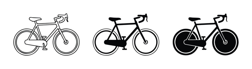 Bicycle Icons Set: Line Art, Silhouette, and Solid Black Vector Graphics for Cycling and Transport Themes © Hamidur
