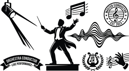 Orchestra Conductor Music Performance Collection Vector Set Isolated on White Background © Afjal12