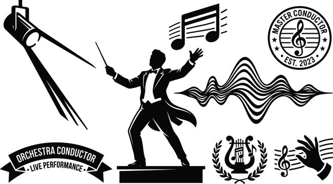 Orchestra Conductor Music Performance Collection Vector Set Isolated on White Background