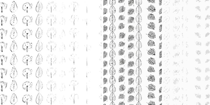 Leaf collection grid botanical illustration with varying shades of gray