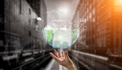 The concept of sustainability with green energy for environmental protection. A vision of a smart city with renewable resources and a clean ecosystem. Motif © InfiniteFlow