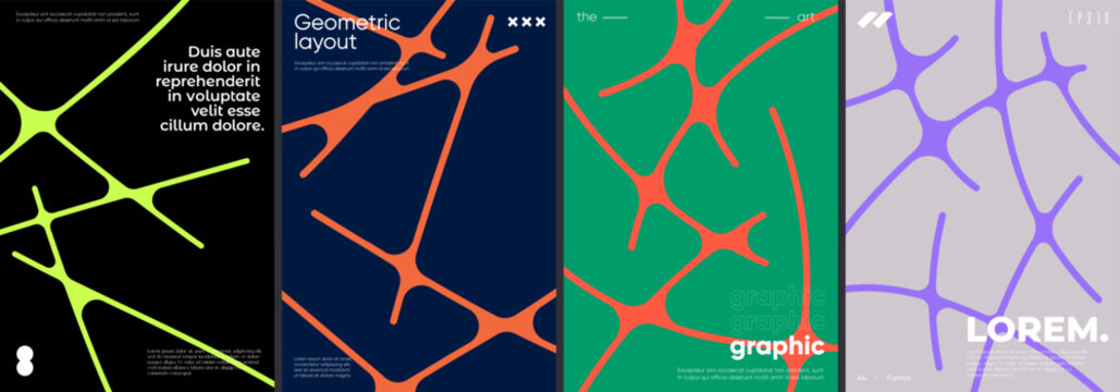 Creative posters with dynamic liquid lines. Minimalist vector templates.