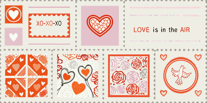 valentine s day stamps and patterns charming decorative set