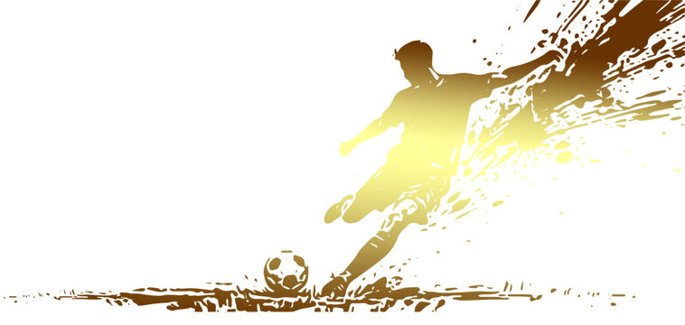 Vector silhouette illustration of a soccer player kicking a ball with added mud splash design