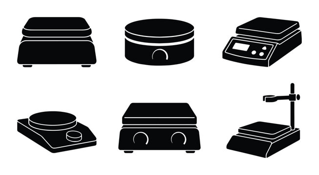 Laboratory Hot Plates and Scales, Scientific Equipment Icons, Chemistry Lab Tools, Precision Measurement Devices