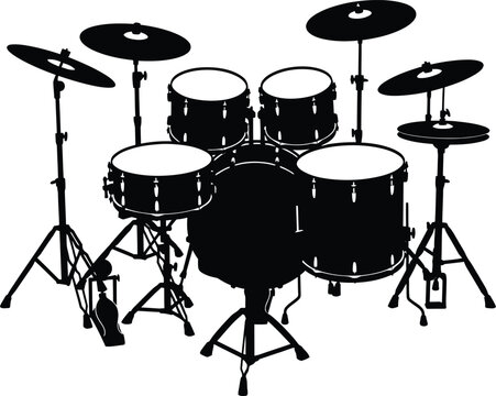 Black drum kit with cymbals and stands