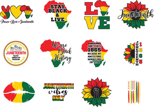 Juneteenth Freedom Day Typography Bundle &ndash; 1865 Celebration, Honor Our History, African American Independence Vector poster, postcard, banner, sticker, etc
