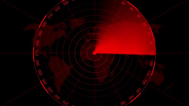 Radar screen loop with scanning beam circular grid. Scanning Submarine Radar Screen with World Map. tracking systems, and advanced technology solutions. 4k video animation concept