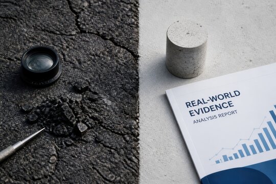 Business analysis report with magnifying glass on textured background for evidence based decision making