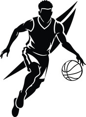 Silhouette of a basketball player dribbling dynamic action vector illustration for sports graphics and athletic branding isolated on white © Aliza