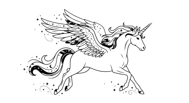 Celestial Winged Unicorn Fantasy Vector with Dreamy Magical Illustration