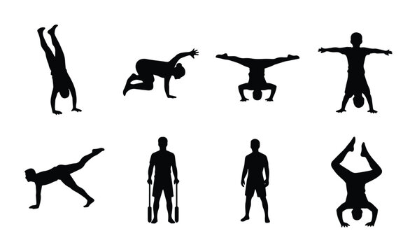 Dynamic Breakdance Silhouettes, Urban Dance Poses, Athletic Movement Collection, Vector Art Set