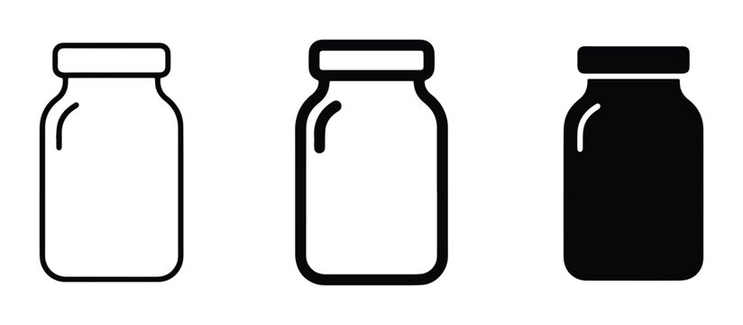 Jar Icons Set: Simple Glass Container Vector Graphics for Food Storage, Canning, and Packaging Design
