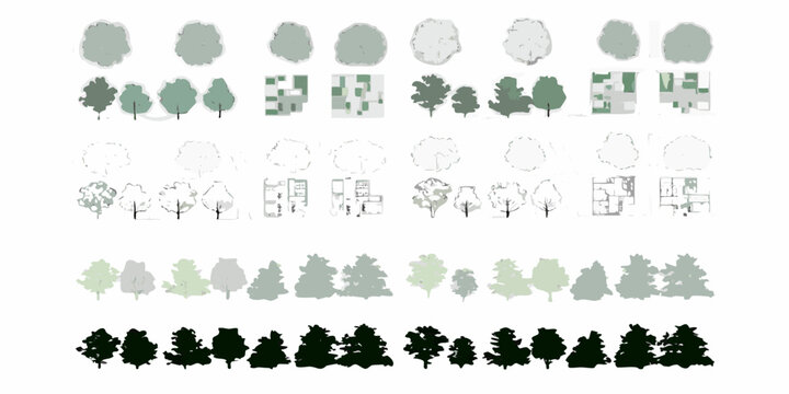 tree top view diagrams architectural reference grid in varying shades