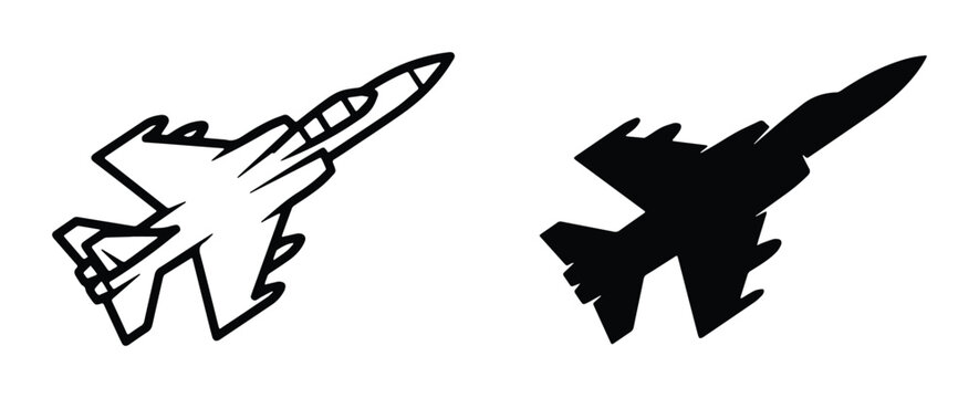 Jet Fighter Icons, Military Aircraft Silhouette, Aviation Vector Graphics for Defense and Aerospace Projects