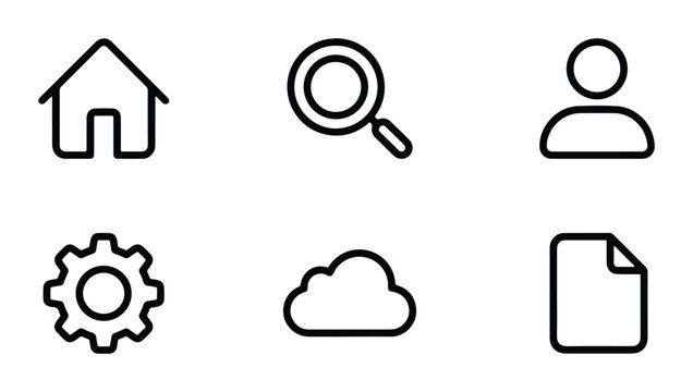 Minimalist Line Icons Set: Home, Search, User, Settings, Cloud, Document, Vector Graphics for Web and App Design