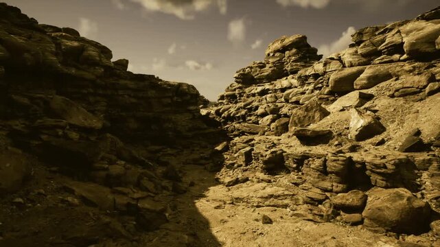 golden eroded rock formations showing stratified layers, sedimentary textures and exposed bedding for geological research and field sampling