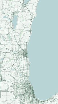 Modern minimalist vector map of Milwaukee, Wisconsin, USA. High-quality scalable illustration of Milwaukee city grid, Lake Michigan waterfront, Menomonee River valley for posters and design.