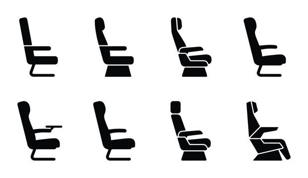 Airplane Seat Icons, Aviation Seating Vector Collection, Passenger Comfort Options, Travel Interior Design Elements