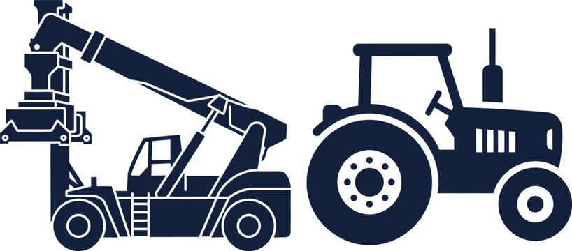 Telehandler and Tractor Icons on White Background agriculture construction