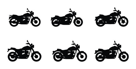 Motorcycle Silhouettes Collection, Classic Cruiser Vector Icons, Vintage Chopper Graphics, Biker Transport Set © Mahadi