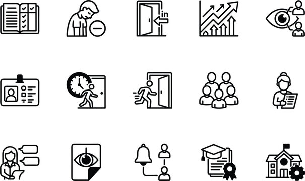 Minimalist Flat Icons Representing Modern Office Workflow and Productivity Tools productivity-hacks remote-work modern-office business-icons workflow-management