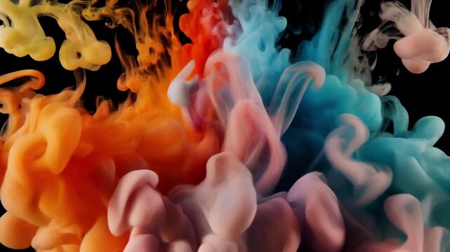 Colorful ink swirling in water closeup.