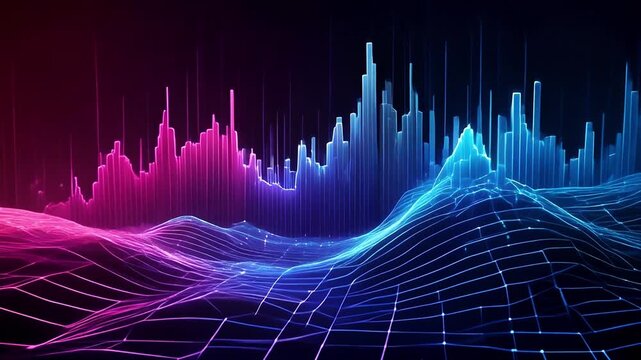 Neon Colored Sound Wave Graphic Display.