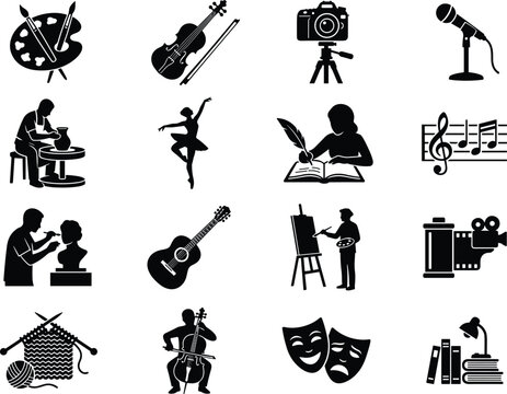 Theater and music icons set, nobody, line art, illustration